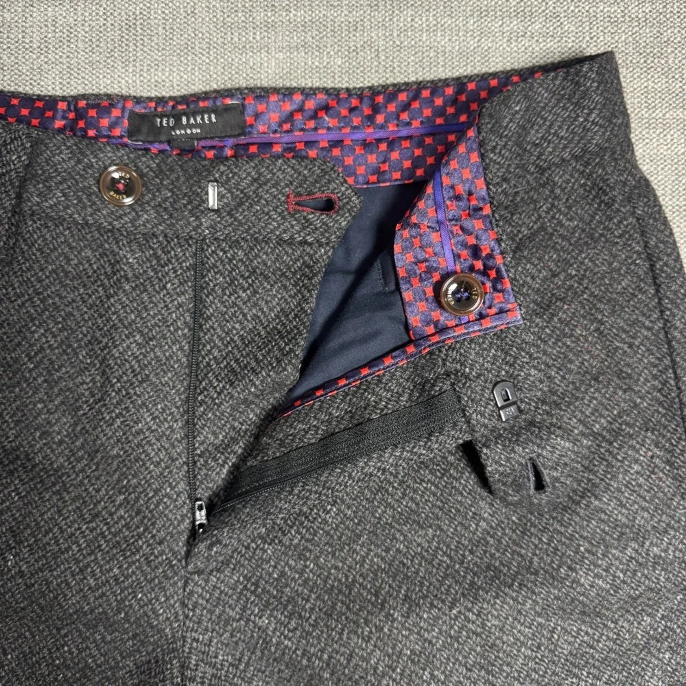 Ted Baker London Wool Blend Tailored Trousers Gray Glen Check Men's‎ 30x31